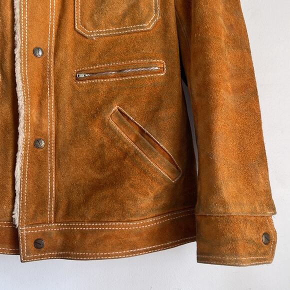 Vintage Tokens suede leather faux fur lined western rodeo rancher jacket sz L - Picture 4 of 10